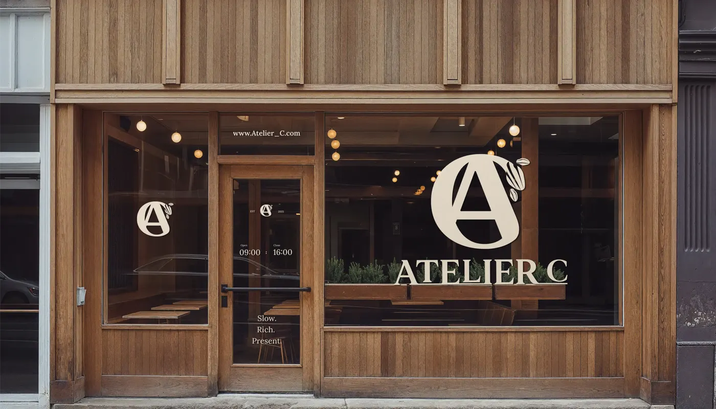 Atelier C storefront with illuminated sign
